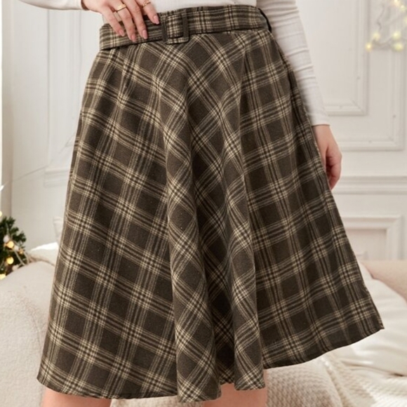 BRAND NEW NWT Brown Plaid Tartan Midi Skirt 2XL (16) - Picture 6 of 15